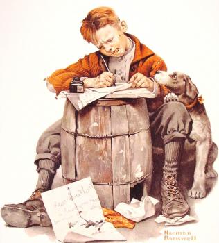Norman Rockwell : Little boy writing a letter